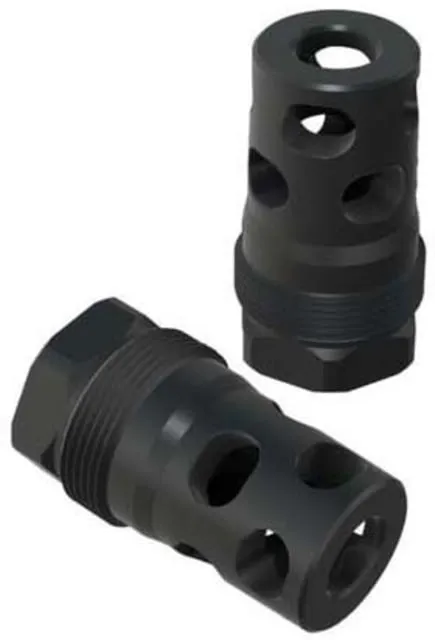 Comstock Armory Facemount Compact Muzzle Brake, 9mm Luger, 5/8x24, Black Nitride, Black, MBC-58-9-FM (product photo)