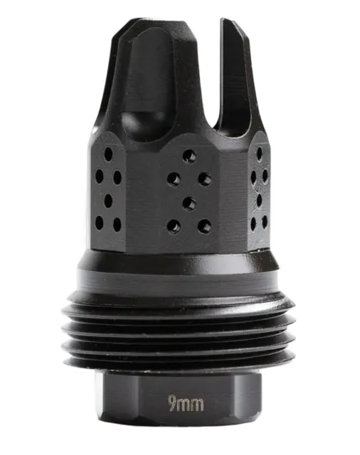 JK Armament War Eagle Compensator/Flash Hider, 9mm Luger, 1/2x28, Nitride, Black, JKMDHDCF14 (product photo)