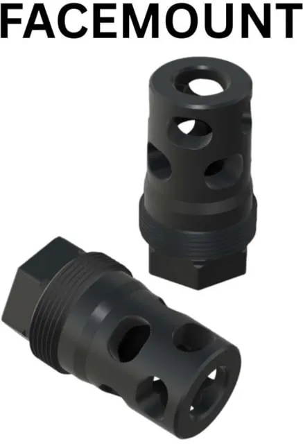 Comstock Armory Facemount Compact Muzzle Brake, 9mm Luger, 1/2x28, Black Nitride, Black, MBC129FM (product photo)