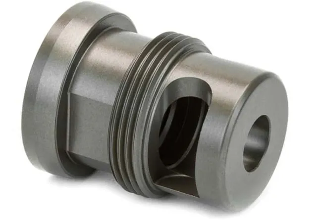 Griffin Armament Mini Titanium Muzzle Brake, 5.56mm, 1/2x28, Type 2 Tiodize, Gray, TMMTI556 (product photo)
